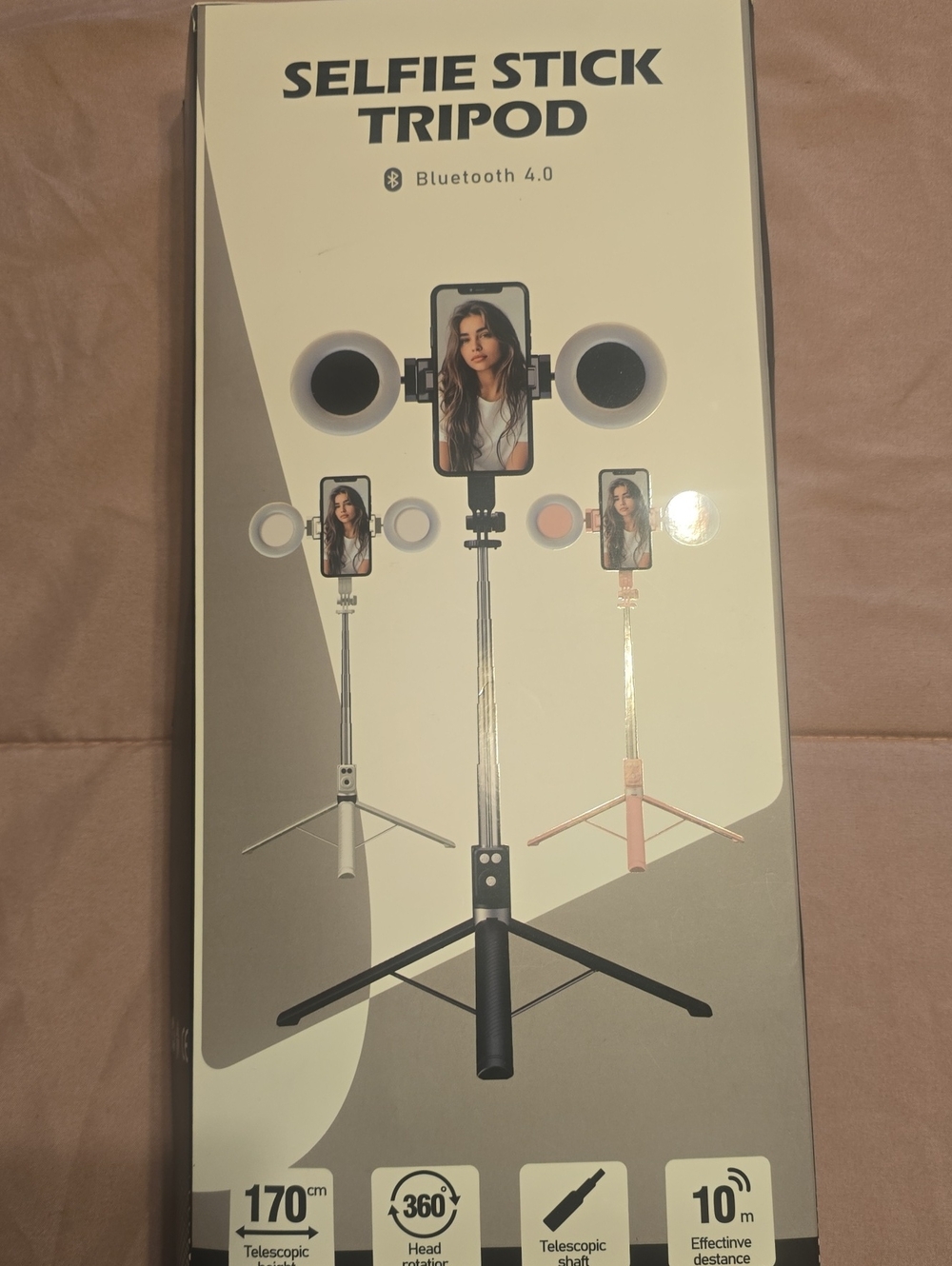 Selfie Stick Tripod with Ring Light - Black